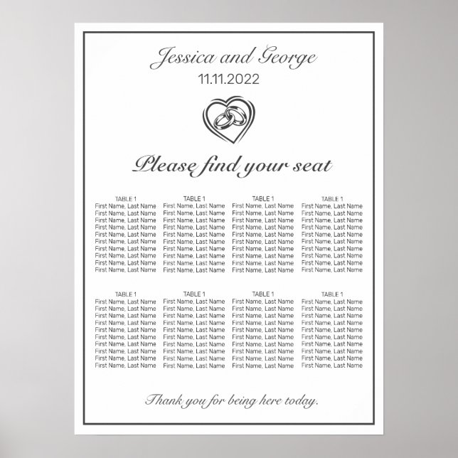 Modern Minimalist White Wedding Seating Chart (Front)