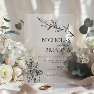 Modern Minimalist White Wildflower Wedding Acrylic Invitations