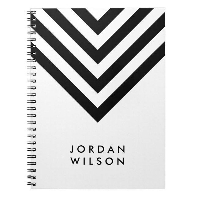 Modern Minimalist White with Black Chevron Notebook (Front)