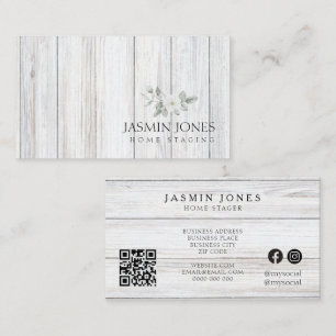 Modern Minimalist White Wood Rustic QR Code Business Card