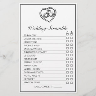 Modern Minimalist White Word Scramble Bridal Game