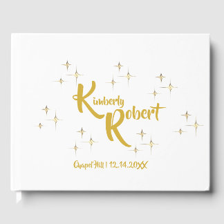 Modern Minimalist White & Yellow Gold Wedding Guest Book