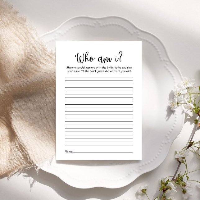 Modern Minimalist Who am i Bridal shower Game card (Creator Uploaded)