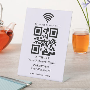 Modern Minimalist WiFi Password QR Code Pedestal Sign