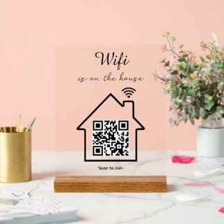 Modern Minimalist WiFi QR Code Tabletop Acrylic Sign