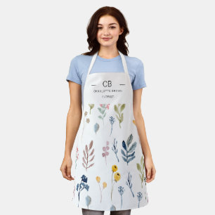 Modern Minimalist Wild Flowers Monogrammed Apron