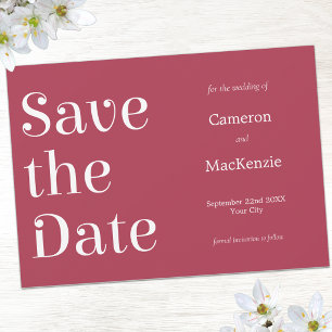 Modern Minimalist Wine Red Wedding Save the Date