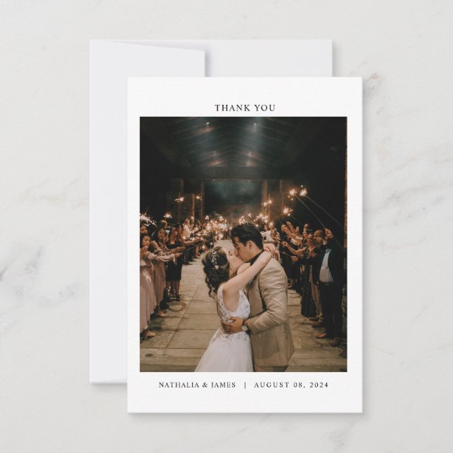 Modern Minimalist with photo Wedding Thank You Card (Front)