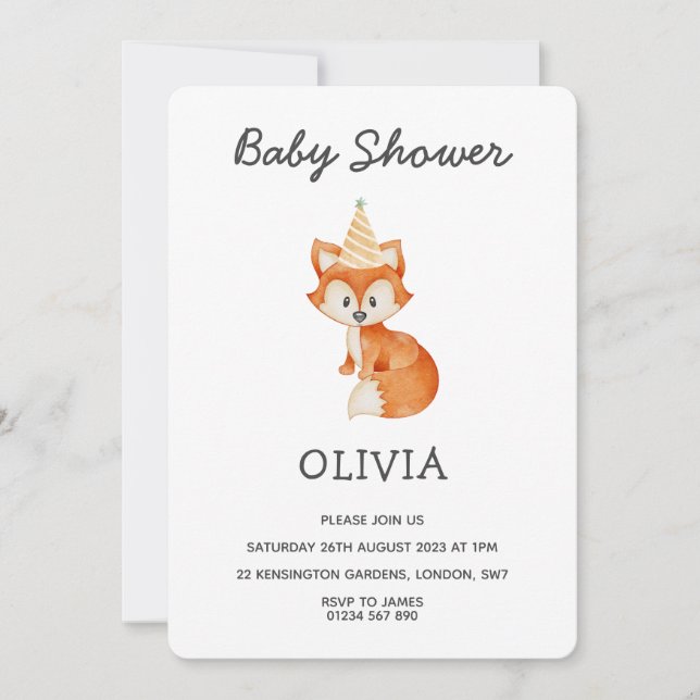 Modern Minimalist Woodland Fox Baby Shower Invitation (Front)