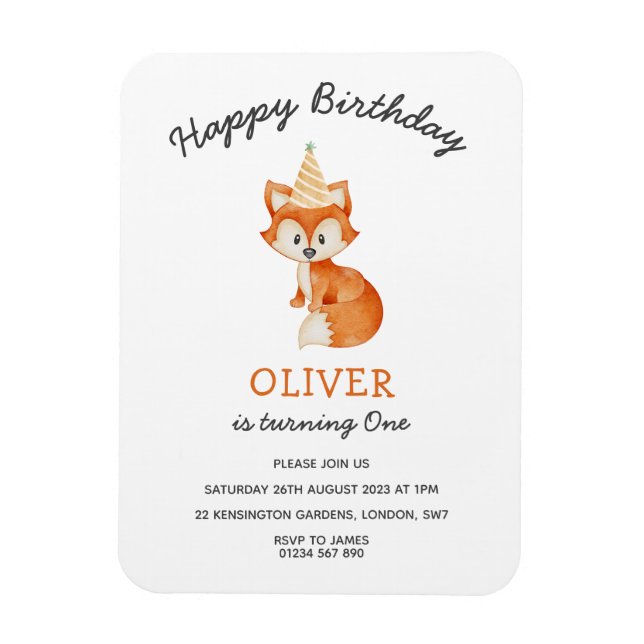 Modern Minimalist Woodland Fox first birthday Magnet (Vertical)