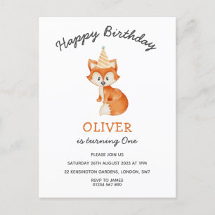 Modern Minimalist Woodland Fox first birthday Postcard