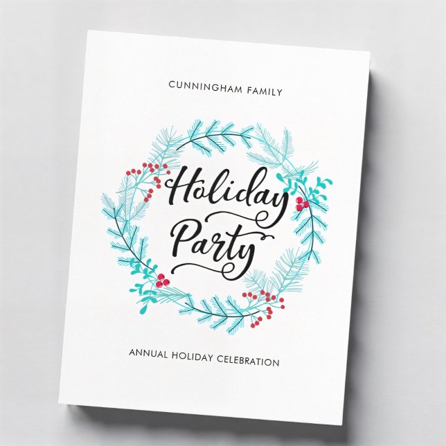 Modern Minimalist Wreath Holiday Party Invitation Postcard (Creator Uploaded)