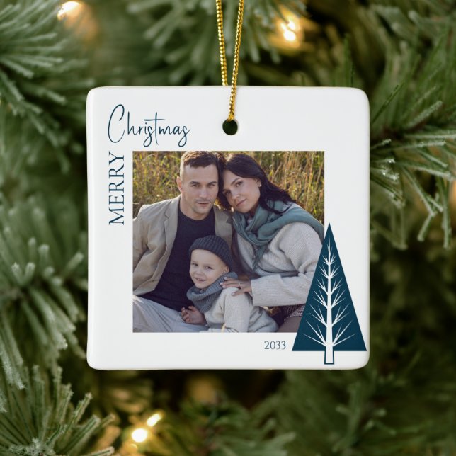 modern minimalist xmas photo christmas keepsake ceramic ornament (Tree)