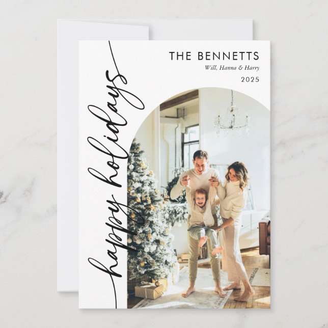 Modern Minimalist Year In Review Arch Photo Holiday Card (Front)