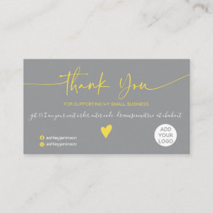 Modern minimalist yellow and grey order thank you business card