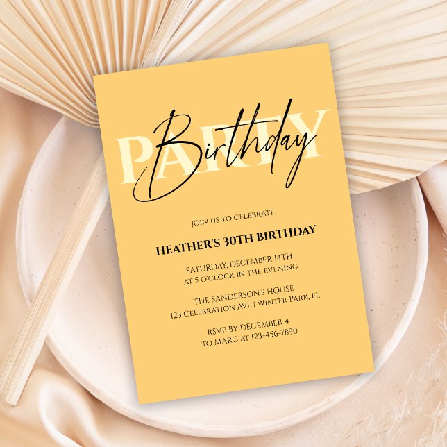 Modern Minimalist Yellow Girly Birthday Party Invitation (Creator Uploaded)