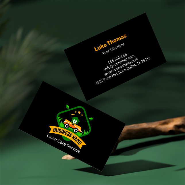 Modern Minimalist Yellow Green Lawn Mowing Logo Business Card (Creator Uploaded)