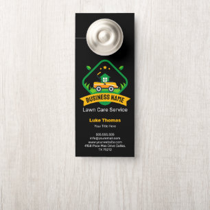 Modern Minimalist Yellow Green Lawn Mowing Logo Door Hanger