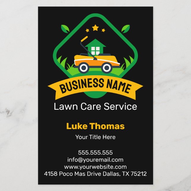 Modern Minimalist Yellow Green Lawn Mowing Logo Flyer (Front)