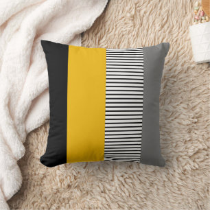 Modern Minimalist Yellow & Grey Striped Geometric Cushion