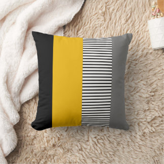 Modern Minimalist Yellow & Grey Striped Geometric Cushion