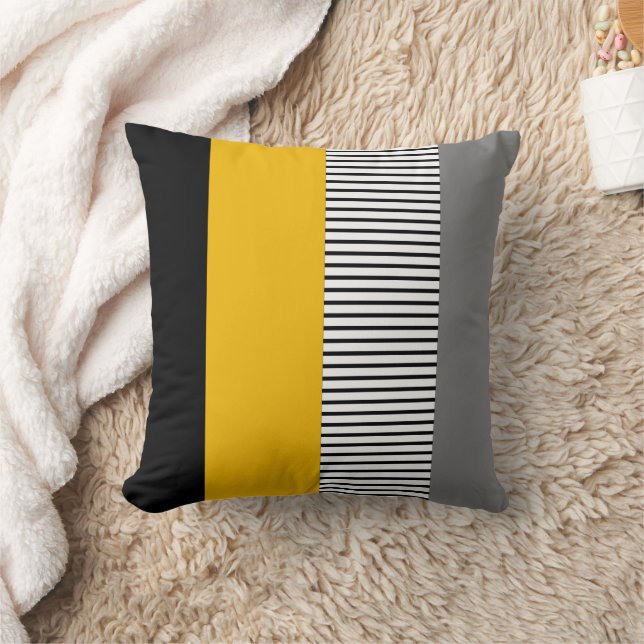 Modern Minimalist Yellow & Grey Striped Geometric Cushion (Blanket)