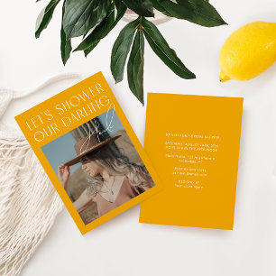 Modern Minimalist Yellow Photo Bridal Shower Invit Invitation