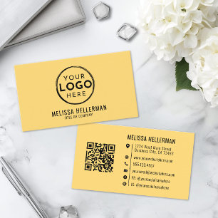 Modern Minimalist Yellow Professional Logo QR Code Business Card
