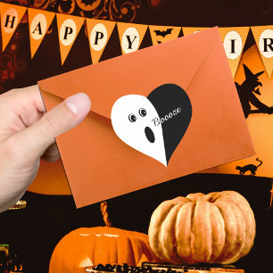 Modern Minimalistic Abstract Ghost Halloween  Heart Sticker