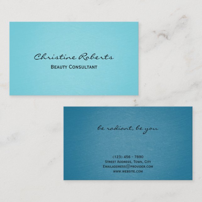 Modern Minimalistic Aqua Teal Beauty Therapist Business Card (Front/Back)