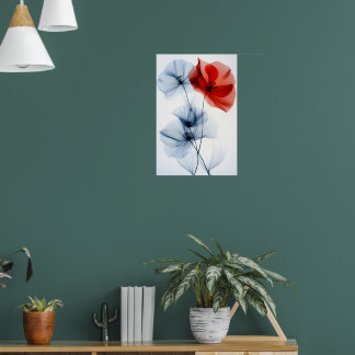 Modern minimalistic art, translucent flowers poster