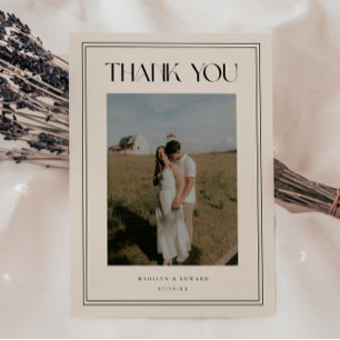 Modern Minimalistic Beige Ivory Wedding Photo Thank You Card