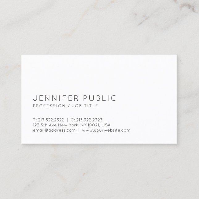 Modern Minimalistic Chic Design Trendy White Plain Business Card (Front)