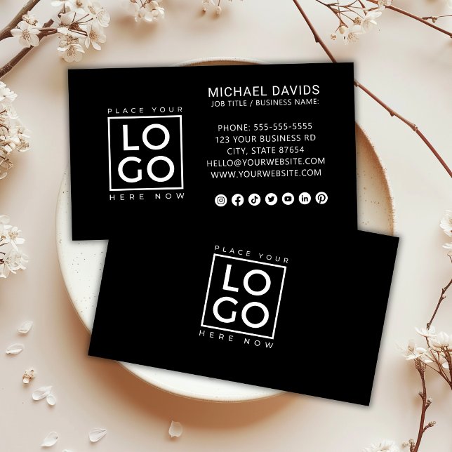 Modern Minimalistic Custom Logo Social Media Icons Business Card (Modern Minimalistic Custom Logo Social Media Icons Business Card)