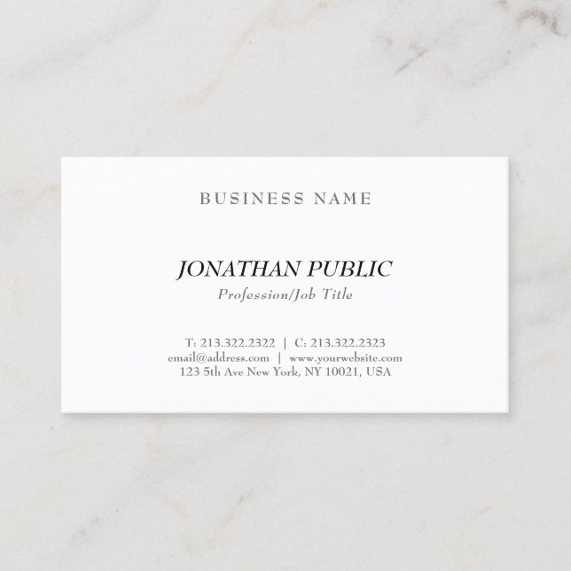 Modern Minimalistic Design Fashionable Clean Plain Business Card (Front)