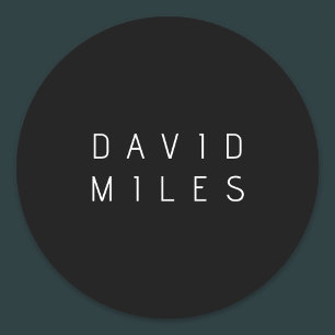 Modern Minimalistic Editable Name   Black & White Classic Round Sticker