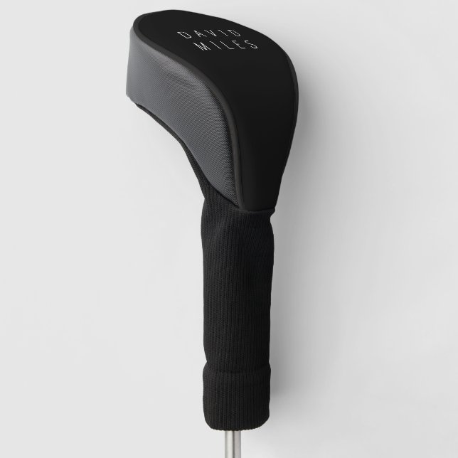 Modern Minimalistic Editable Name | Black & White Golf Head Cover (Angled)
