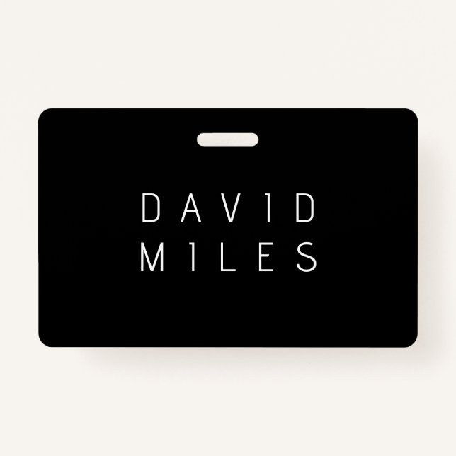 Modern Minimalistic Editable Name | Black & White ID Badge (Front)