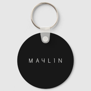 Modern Minimalistic Editable Name   Black & White Key Ring