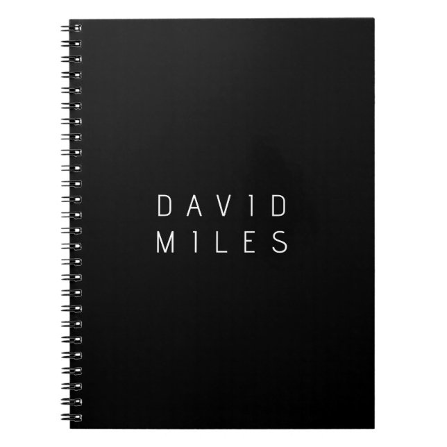 Modern Minimalistic Editable Name | Black & White Notebook (Front)