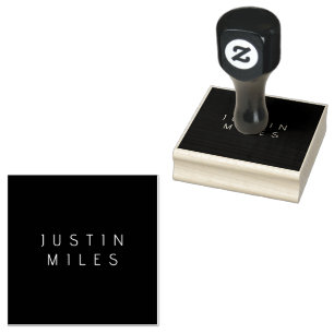 Modern Minimalistic Editable Name   Black & White Rubber Stamp