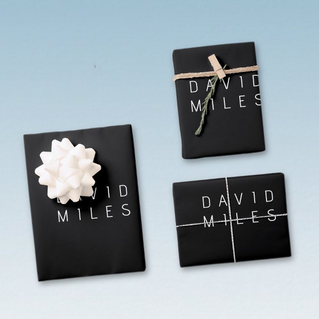 Modern Minimalistic Editable Name | Black & White Wrapping Paper Sheet (Creator Uploaded)