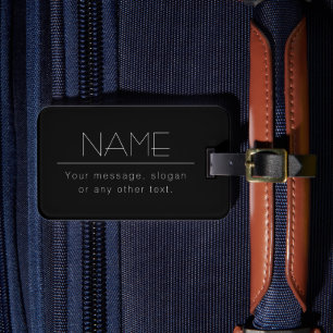 Modern Minimalistic Editable Text Black & White Luggage Tag