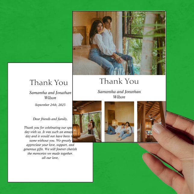 Modern Minimalistic Elegant 4 Photo Thank You Card (Creator Uploaded)