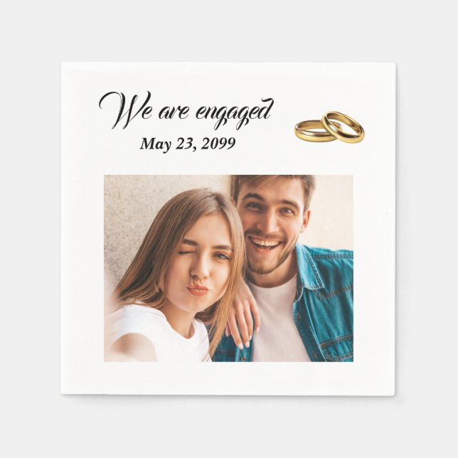Modern minimalistic engagement personalised photo napkin (Front)