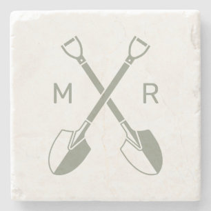 Modern Minimalistic Gardener Logo Monogram Green Stone Coaster