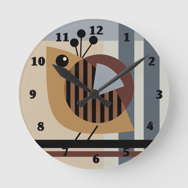 modern minimalistic geometric abstract with a bird round clock (Front)