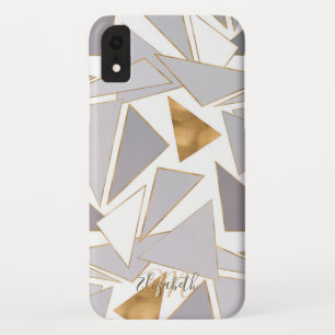 Modern Minimalistic Gold Strokes Gray Triangles iPhone XR Case