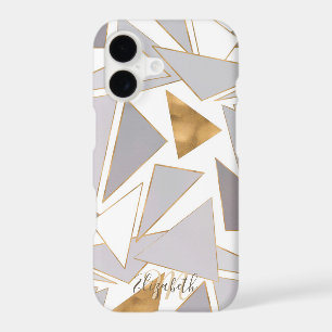 Modern Minimalistic Gold Strokes Grey Triangles