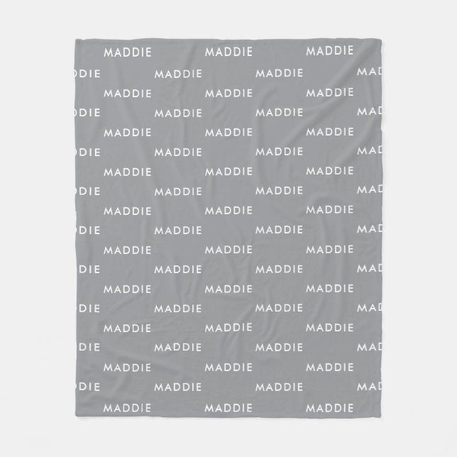 Modern Minimalistic Grey Personalised Name Fleece Blanket (Front)